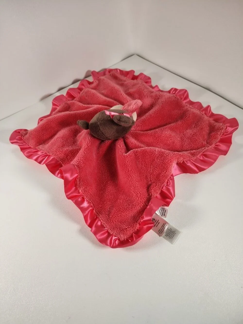 Carters Pink Doll Lovey Brown Hair Girl Satin Security Blanket Rattle Brunette